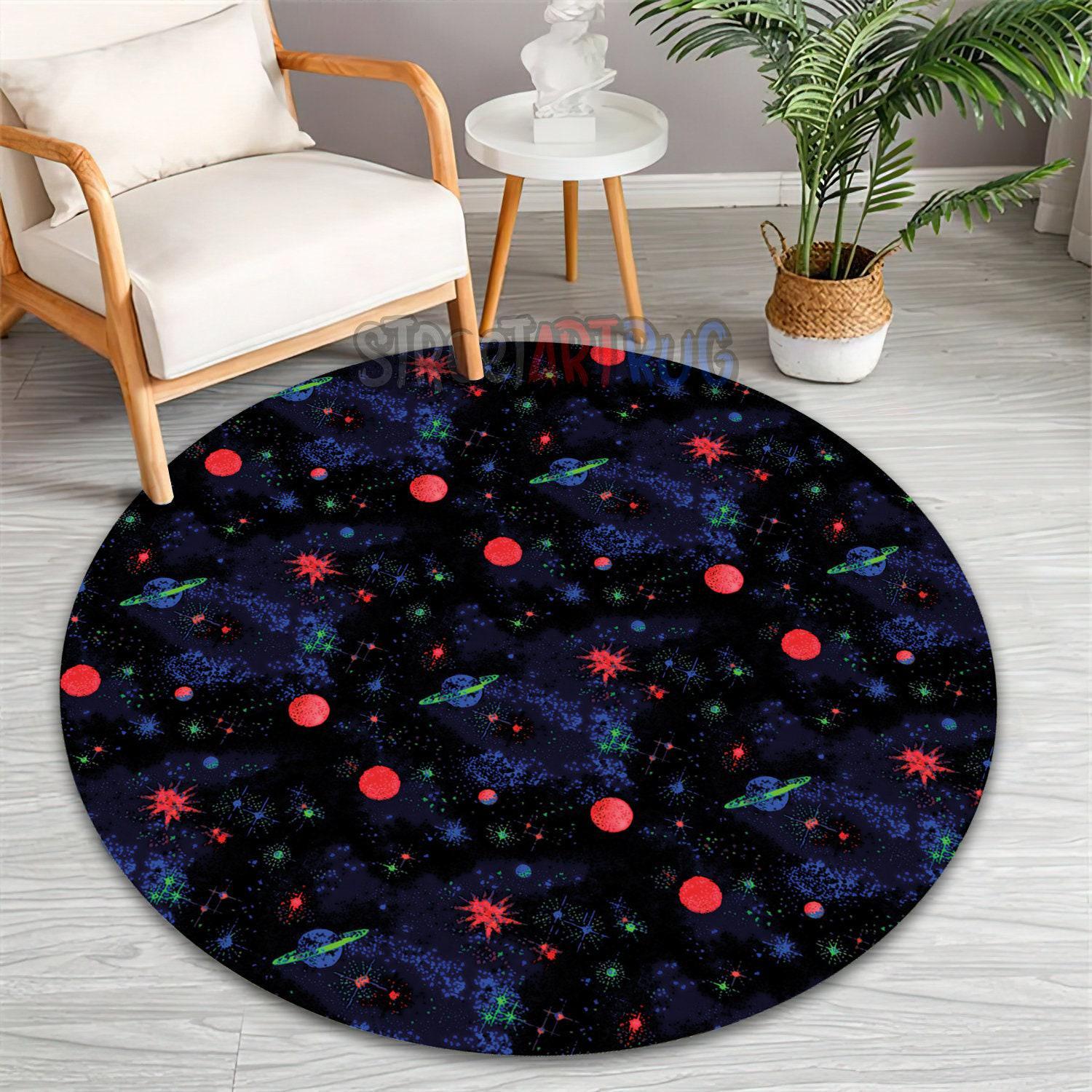 Space Galaxy Black Rug - Round Outer Space Carpet - Etsy