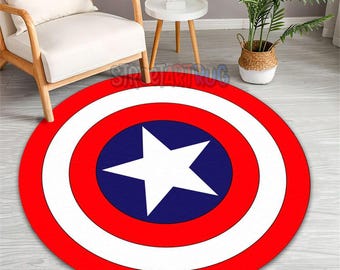 Captain America Kids Room Rug, Round Superhero Nursery Mat