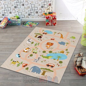 Tapijt babykamer, tapijt dierentuin, tapijt stadswegenkaart, tapijt speelkamer, stadsspeelkleed kinderen, tapijt babykamer