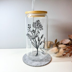 Trinkglas mit Bambusdeckel l personalisiert l Glasstrohhalm l Weinglas l Bierglas l Kaffeebecher  l Kaffee to Go l Glas tumbler