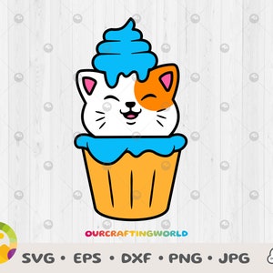 Cupcake chat SVG, Cupcake chat SVG, Cartoon Cupcake SVG, dessin animé Cupcake Clip Art, fichiers vectoriels chat, fichier numérique Cupcake mignon, chat mignon
