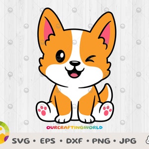 Baby Corgi SVG layered cut file, Corgi SVG, Corgi Vector, baby Corgi winking, Cute Dog SVG, Kawaii Animals, Cartoon Dog, Digital Download