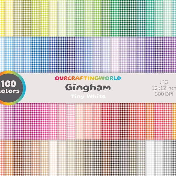 Tiny Gingham White digital paper, 100 colors Gingham White pattern, Seamless Scrapbooking paper, Multiple colors, Gingham instant download