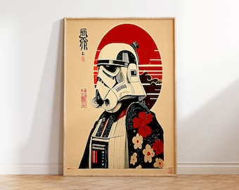 Star Wars Inspired Print- Stormtrooper, Japanese Inspired Poster, Handprinted, Giclee, Art Print, Star Wars Gift, Minimalist, Decor -
