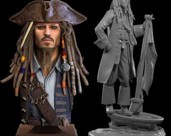 Jack Sparrow Statue Hochwertige STL-Datei, 3D Digitaldruck STL-Datei für 3D-Drucker, Filmcharaktere, Spiele, Figuren