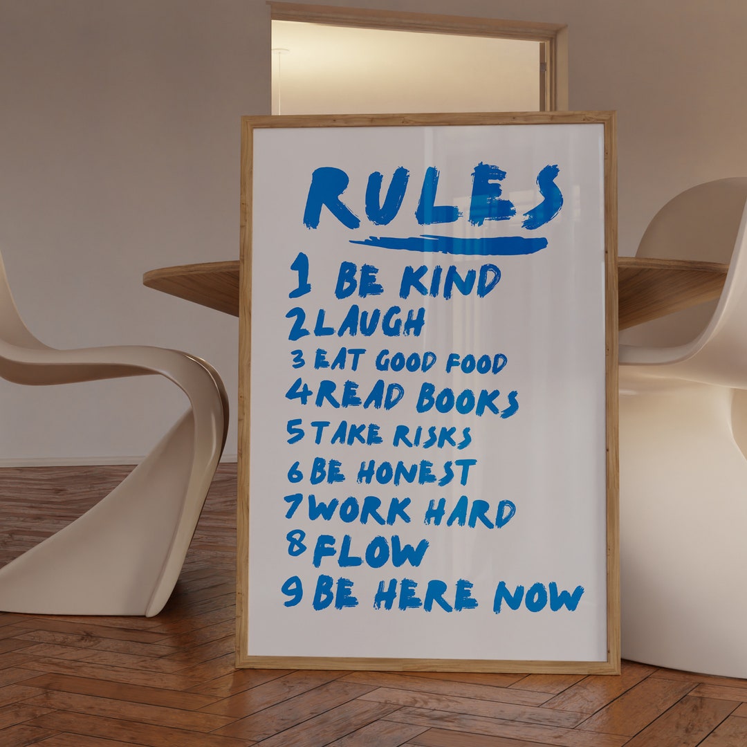 HOUSE RULES Art Print, Retro Quote Print, Trendy Wall Art, Check Print
