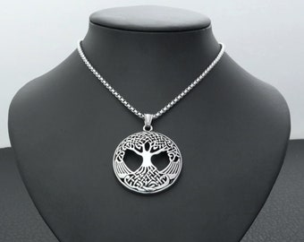 Kette und Anhänger Lebensbaum aus Edelstahl Schmuck für Frau und Mann Modern