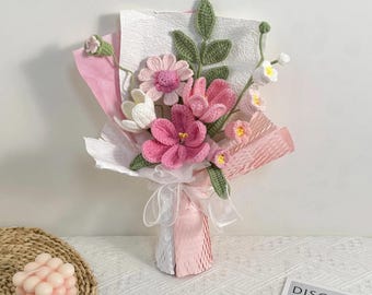 Crochet Flower Bouquet (Tulips, Zinnias & Lily of the Valley) – Pink, Blue, Orange or Purple