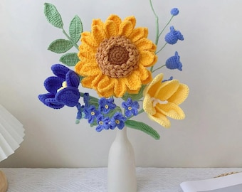 Crochet Flower Bouquet: Handmade Sunflower, Tulip, Lily Arrangement