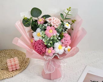 Gehäkelter Nelkenstrauß - umweltfreundliches Blumengeschenk (rosa oder orange, groß / klein)