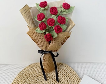 Ramo de rosas de crochet: flores de hilo artesanales, regalo rústico