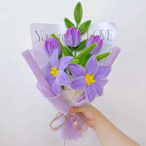 Kit DIY Fleurs En Cure-pipes - Avec Ruban Fleuriste Et Tiges, 30 Cm, Multicolore, Pour Créer Des Tulipes Et Bouquets
