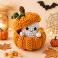 Handmade Crochet Ghost in Pumpkin \u2013 Halloween Decor & Candy Holder product logo