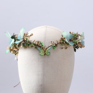 Butterfly Fairy Crown Elf Tiara Elven Forest Headpiece Boho Bridal Wedding Head Piece Wood Leaf Crown Woodland Headband Elvish Dress