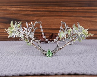 Cadeau couronne de lune argentée pour elle elfe diadème fée casque couronne elfique des bois bandeau des bois robe elfique mariée mariage princesse reine couronne