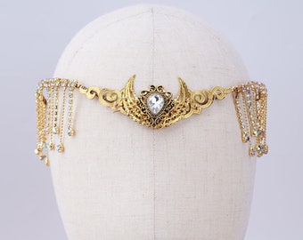 Cristal goutte diamant couronne lune casque frontal bijoux fée couronne sorcière diadème couronne gothique mariage diadème mariée or argent noir couronne