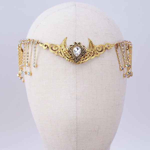 Crystal Drop Diamond Crown Moon Headpiece Forehead Jewelry Fairy Crown Witch Tiara Gothic Crown Wedding Tiara Bride Gold Silver Black Crown