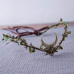 Lune couronne elfique diadème d'elfe noir feuille casque couronne de fée diadème d'elfe de sorcière bandeau gothique robe elfique mariée mariage couronne elfe cadeau elfique Bronze