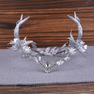 Silver Antler Floral Elven Wedding Deer Crown Woodland Headpiece With Horns Fairy Tiara Elvish Headband Elf Elven Gifts For Her head dress