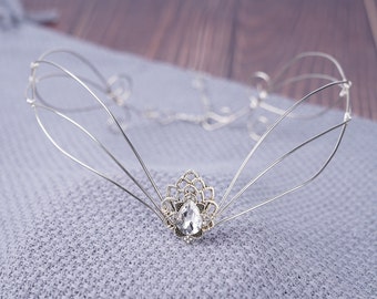 Silver Crystal Crown White Diamond Wire Wrapped Bridal Tiara Gold Wedding Tiara Bride Fairy Headpiece Festival Gift For Her Crystal Headband