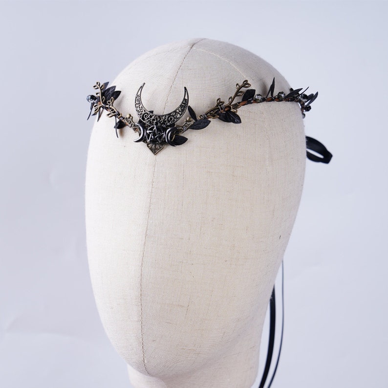 Lune couronne elfique diadème d'elfe noir feuille casque couronne de fée diadème d'elfe de sorcière bandeau gothique robe elfique mariée mariage couronne elfe cadeau elfique image 7