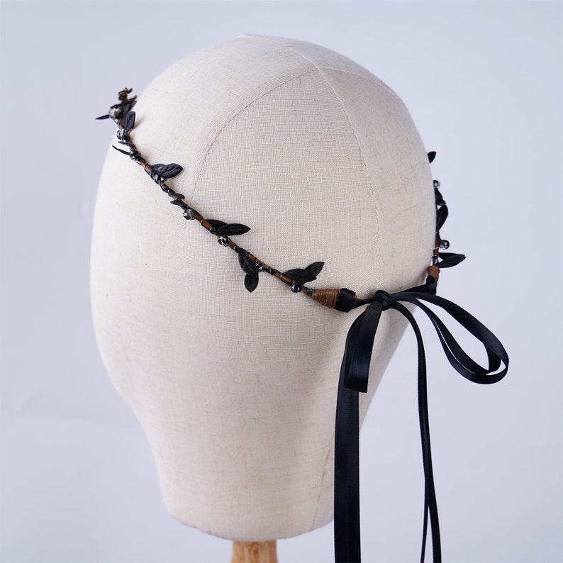 Lune couronne elfique diadème d'elfe noir feuille casque couronne de fée diadème d'elfe de sorcière bandeau gothique robe elfique mariée mariage couronne elfe cadeau elfique image 10