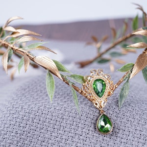 Fairy Crown Elf Tiara Gold Green Leaf Crown Girl Elven Headpiece Fairy Costume Circlet Woodland Faire Diadem Wedding Boho Wedding Headband image 7