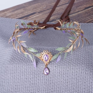 Fairy Crown Elf Tiara Gold Purple Leaf Wood Crown Girl Elven Headpiece Fairy Costume Circlet Woodland Faire Diadem Boho Wedding Headband image 5