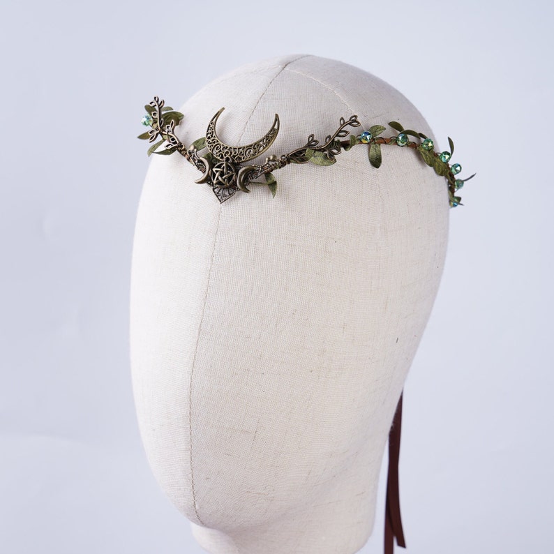 Lune couronne elfique diadème d'elfe noir feuille casque couronne de fée diadème d'elfe de sorcière bandeau gothique robe elfique mariée mariage couronne elfe cadeau elfique image 8