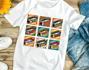 Pop Art Sardines PNG: Retro T-Shirt Design (Digital Download)