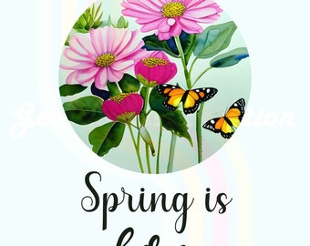 Flowers and butterflies spring is here PNG,