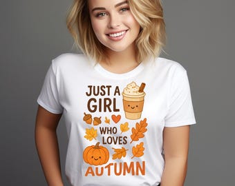 Autumn Girl PNG: Pumpkin Spice Latte, Fall Leaves (Digital Download)