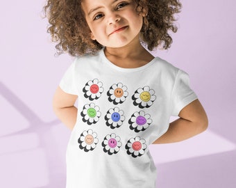 Retro Rainbow Daisy Smiley PNG File: Summer T-Shirt Design (Digital Download)