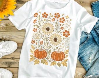 Retro Fall Pumpkin Floral PNG, Pastel Fall Bouquet Clipart