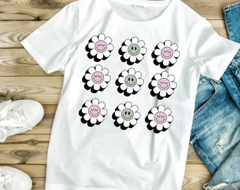 Retro Smiley Daisies PNG: Summer Downloadable File
