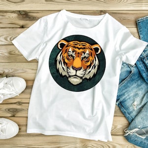Fierce Tiger in green circle PNG, tiger t shirt download, tiger sublimation, tiger face png