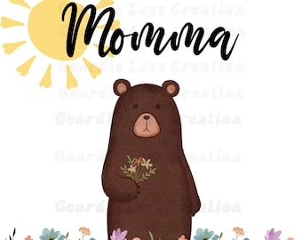 Momma Bear Wildflower PNG: Mothers Day T-Shirt Design (Digital Download)