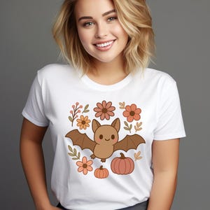 Kawaii Halloween Bat Png | Halloween Pumpkin Floral Sublimation Digital Design | Fall Aesthetic PNG for Shirts, Mugs, Stickers and Crafts