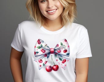 Cherry Coquette Bow PNG: Trendy Graphic Design (Digital Download)