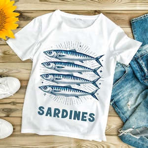 Sardines PNG File | Fisherman Aesthetic Retro Fish | Vintage Nautical Sublimation Design for Lake Lovers & Trendy Fishing Décor
