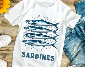 Vintage Sardines PNG File: Retro Nautical Sublimation Design