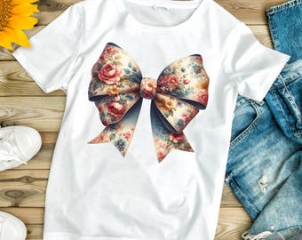Vintage Floral Bow PNG File: Retro Coquette Design (Digital Download)