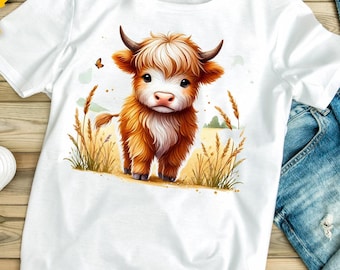 Cute Highland cow PNG file, 300dpi, digital download, cow png, cow lover png