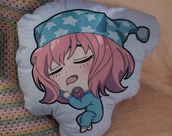 Cojín decorativo con forma de chica amante de los cacahuetes dormilona, funda de almohada de anime Kawaii, peluche corto, accesorios Chibi, funda de almohada de peluche linda