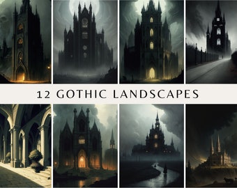 12 Dark gothic landscapes, Horror, Scary, Terror sublimation bundle png, printable, Instant Download , clipart set