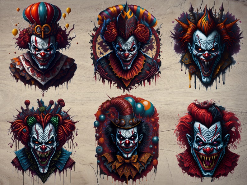 12 Scary killer clown sublimation bundle png, Background free, printable, Instant Download PNGs, clipart set image 2