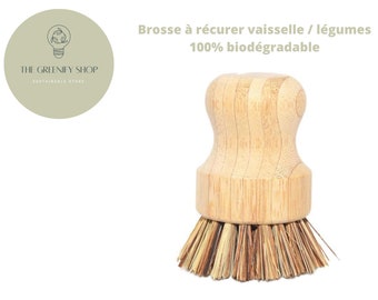 Brosse à récurer la vaisselle et légumes en bambou et fibres de coco, 100% biodégradable, écoresponsable, zéro déchets, sans plastique