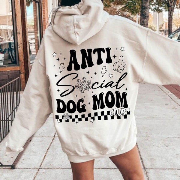 Anti Social Dog Mom Svg Png, Dog Mama Svg, Retro Wavy Text, Wavy Svg, Shirt Svg, Svg File for Cricut, Front and Back Design, Retro Shirt Svg