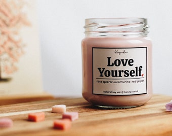 Love Yourself: Handgemaakte zelfliefde edelsteen sojawas kaars in glas