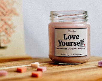 Love Yourself: Handgemaakte zelfliefde edelsteen sojawas kaars in glas
